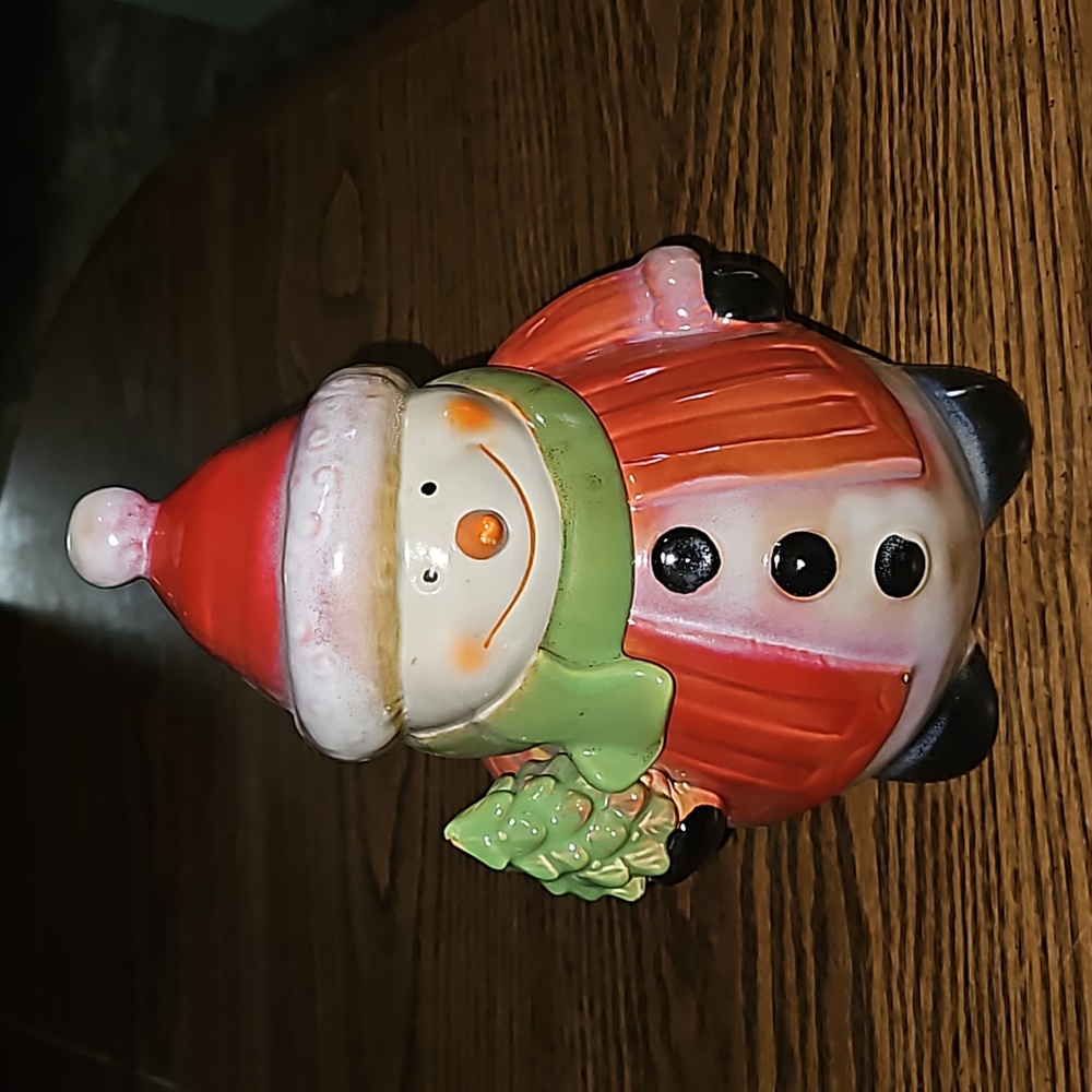 Vintage Large Snowman with Christmas Tree Ceramic Cookie Jar